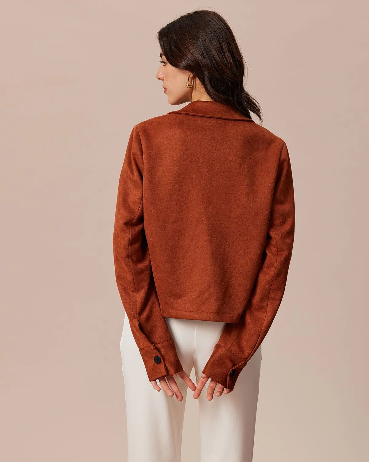 The Brown Single Breasted Suede Jacket sold by rihoas product image thumbnail 5