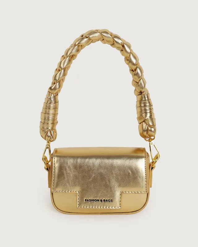 The Gold Woven Design Tote Shoulder Bag sold by rihoas