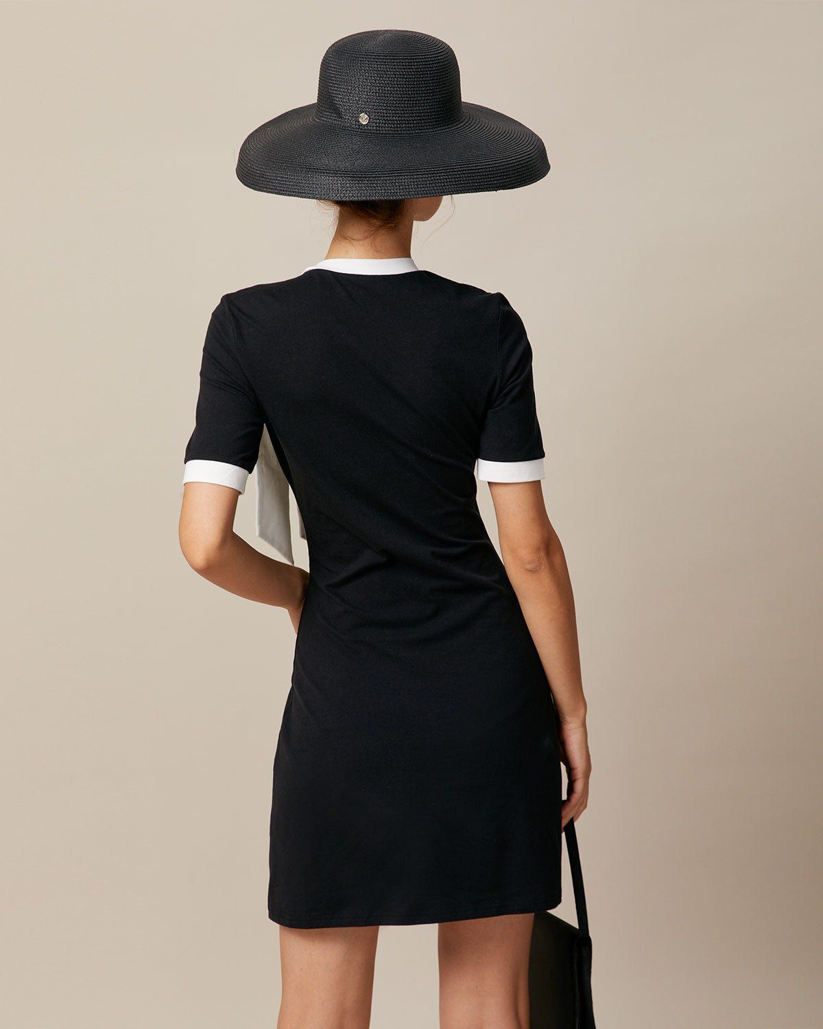 The Black Round Neck Bowknot Mini Dress sold by rihoas product image thumbnail 5