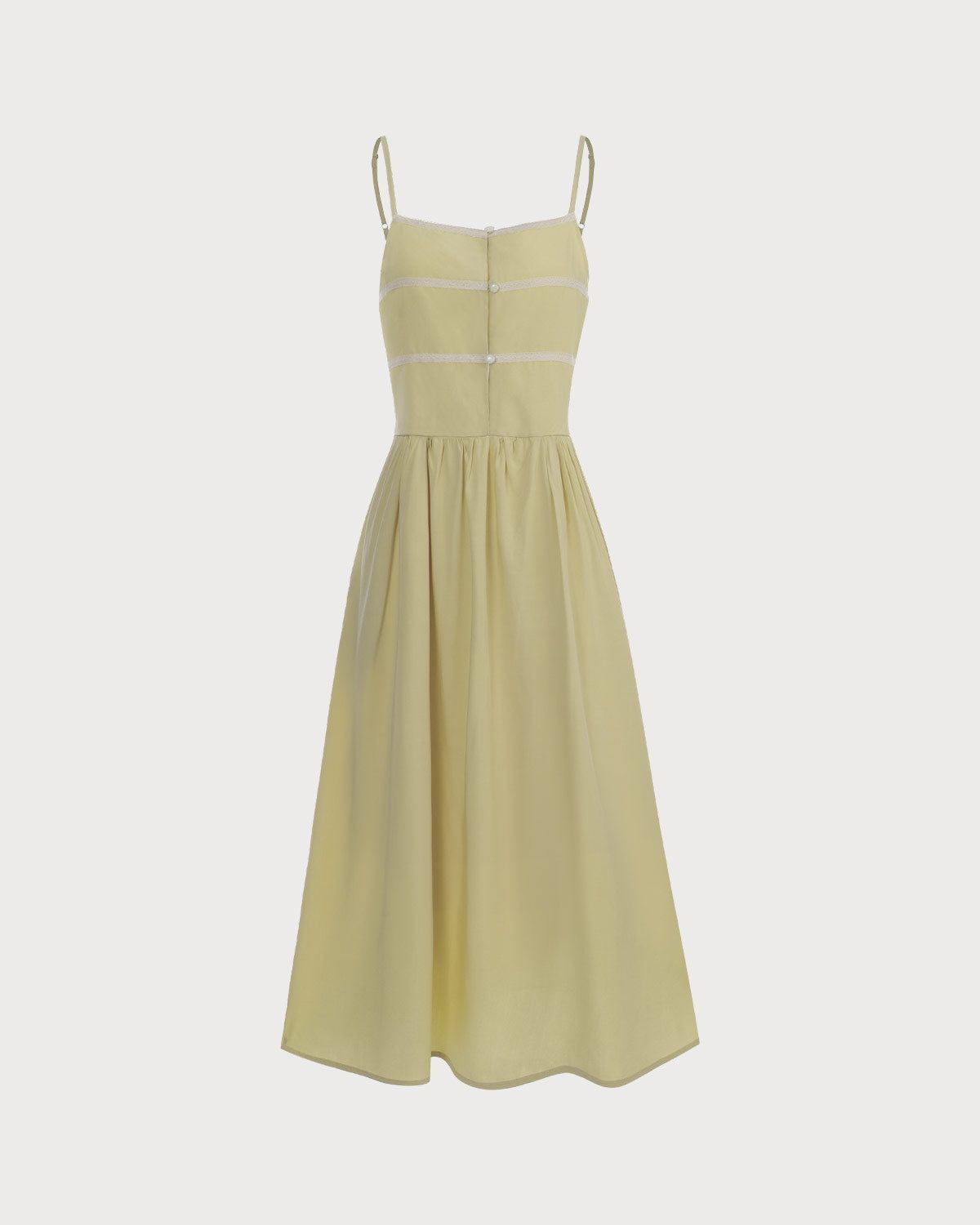The Yellow Lace Trim Slip Midi Dress sold by rihoas