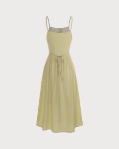 The Yellow Lace Trim Slip Midi Dress sold by rihoas