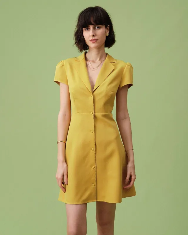 The Yellow Collared A-line Mini Dress sold by rihoas