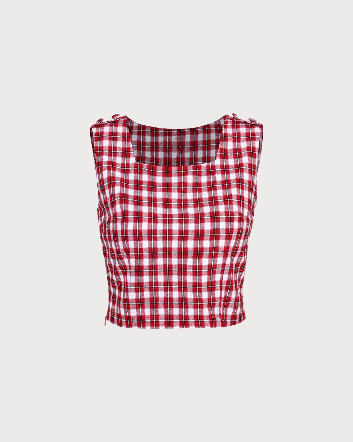 The Red Square Neck Plaid Tank Top sold by rihoas product image thumbnail 6