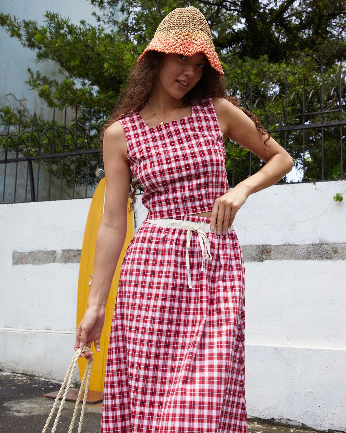 The Red Square Neck Plaid Tank Top sold by rihoas product image thumbnail 2