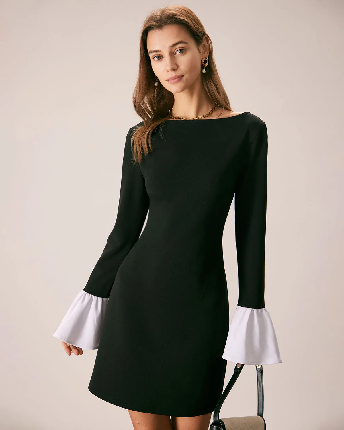 The Black Boat Neck Colorblock Mini Dress sold by rihoas