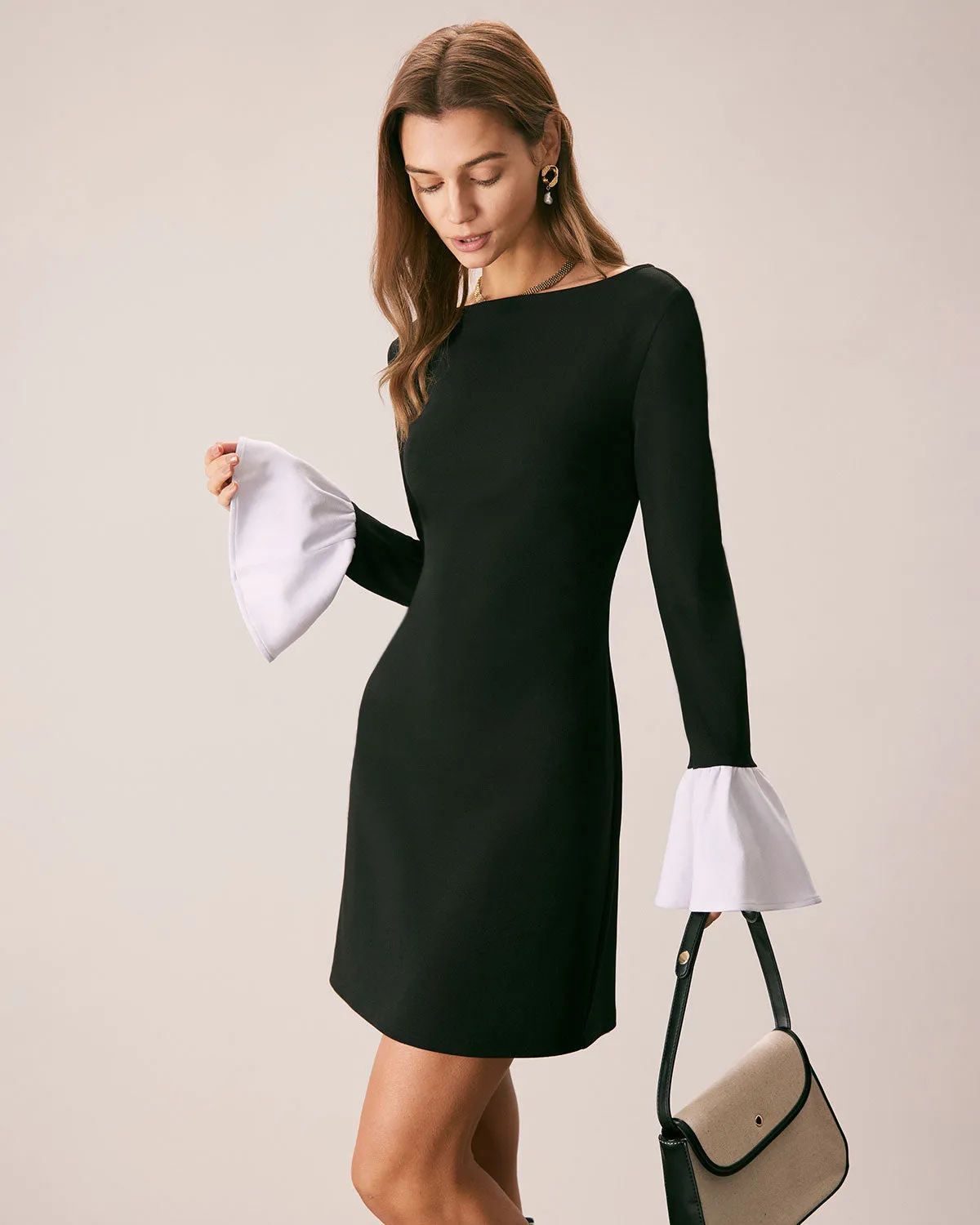 The Black Boat Neck Colorblock Mini Dress sold by rihoas product image thumbnail 3