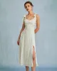 The Light Green Satin Floral Tie Strap Slit Midi Dress sold by rihoas