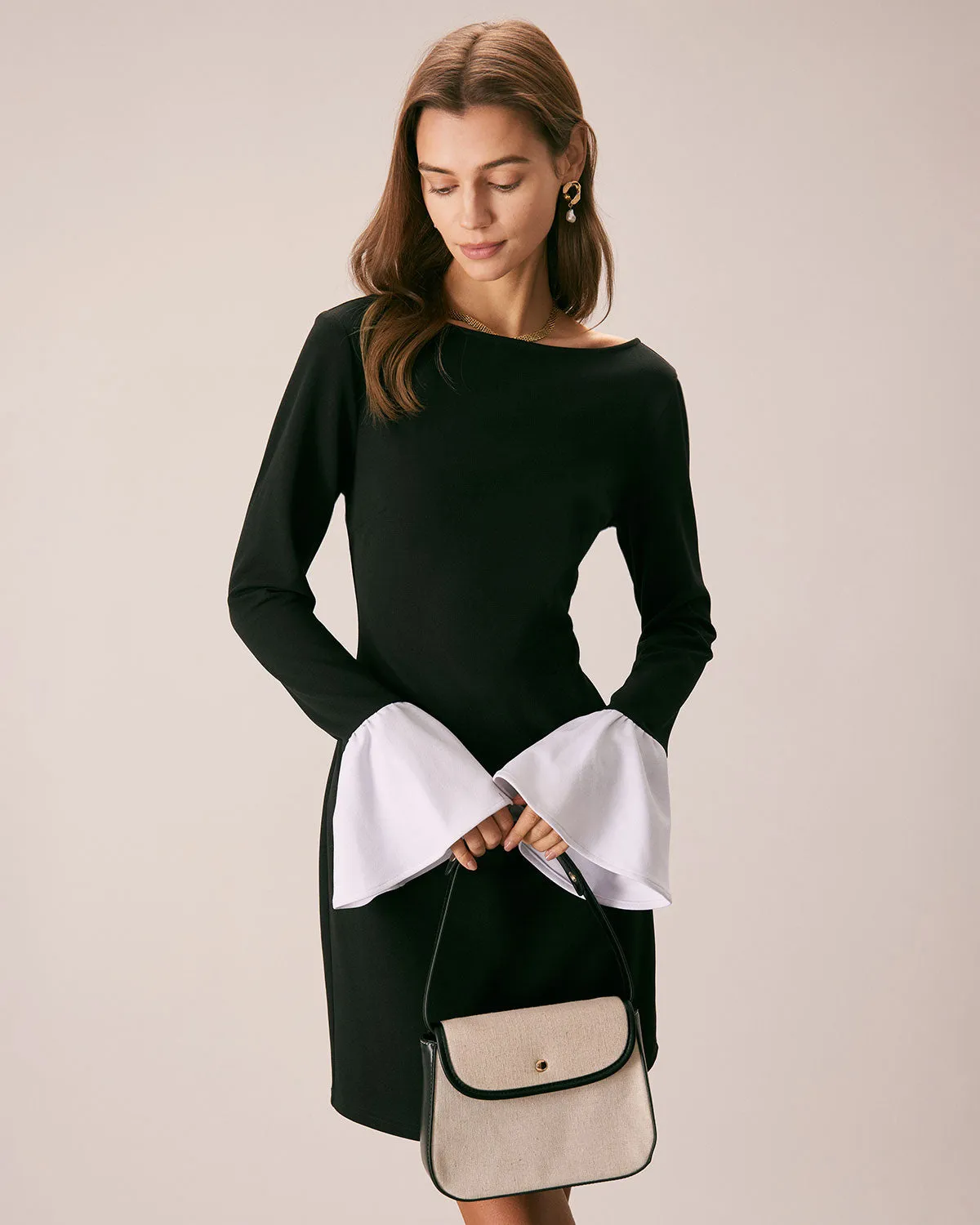 The Black Boat Neck Colorblock Mini Dress sold by rihoas product image thumbnail 2