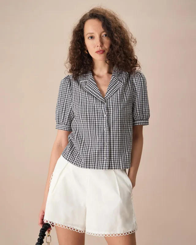 The Black Lapel Plaid Button Shirt sold by rihoas