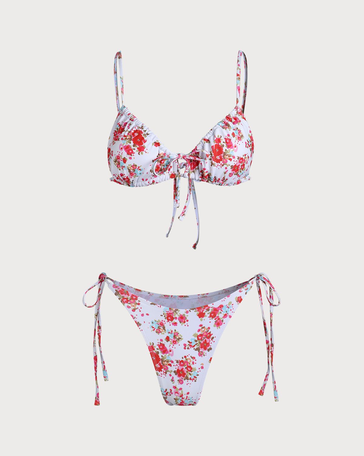 The Pink V Neck Floral Tie Bikini Set sold by rihoas product image thumbnail 5