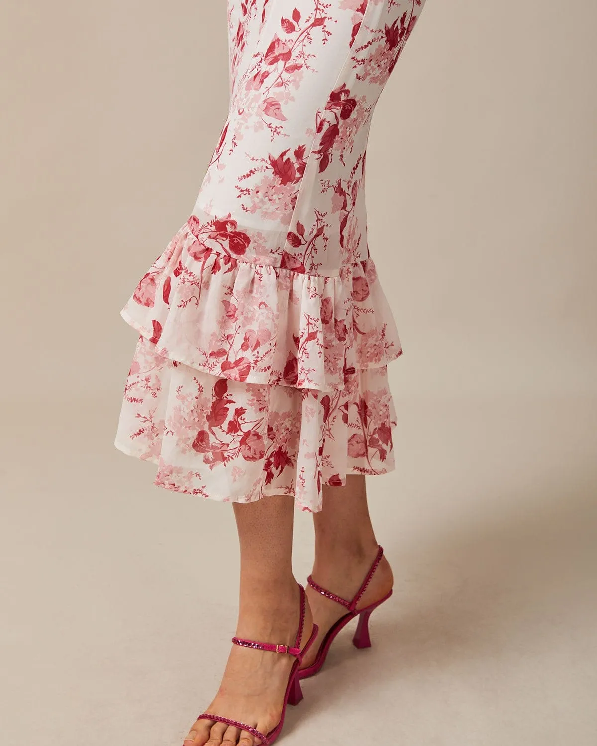 The Red Layered Floral Ruffle Maxi Dress sold by rihoas product image thumbnail 4