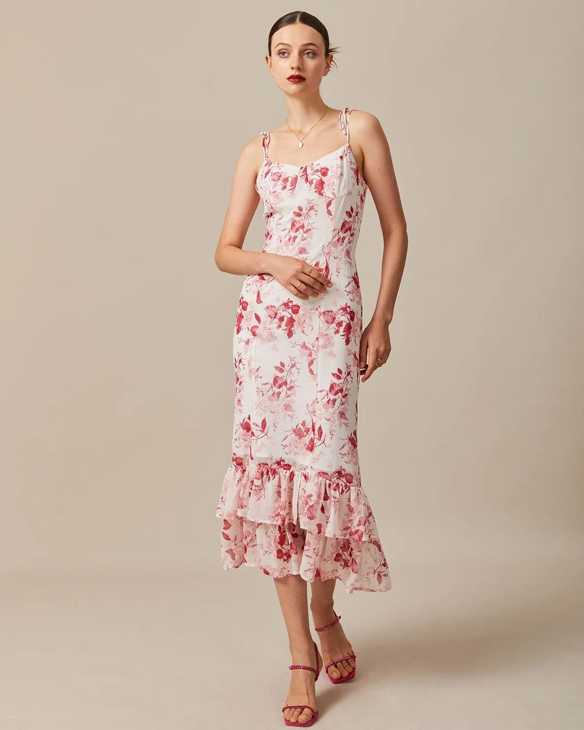 The Red Layered Floral Ruffle Maxi Dress sold by rihoas product image thumbnail 2