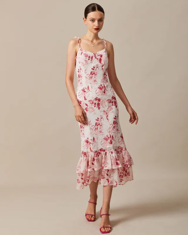The Red Layered Floral Ruffle Maxi Dress sold by rihoas