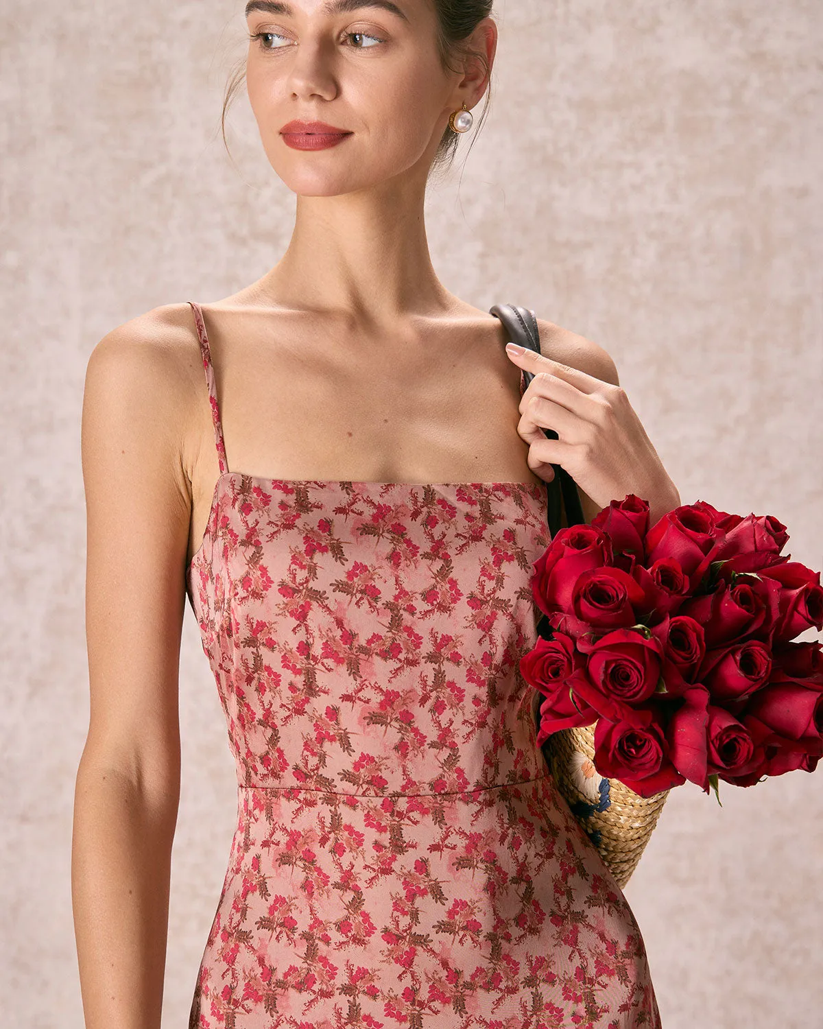 The Brick Red Floral Slit Maxi Dress sold by rihoas product image thumbnail 3