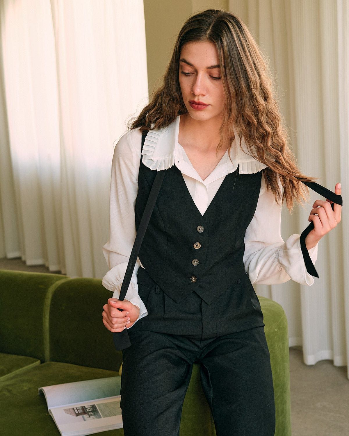 The Collared Ruffle See-through Blouse sold by rihoas product image thumbnail 4