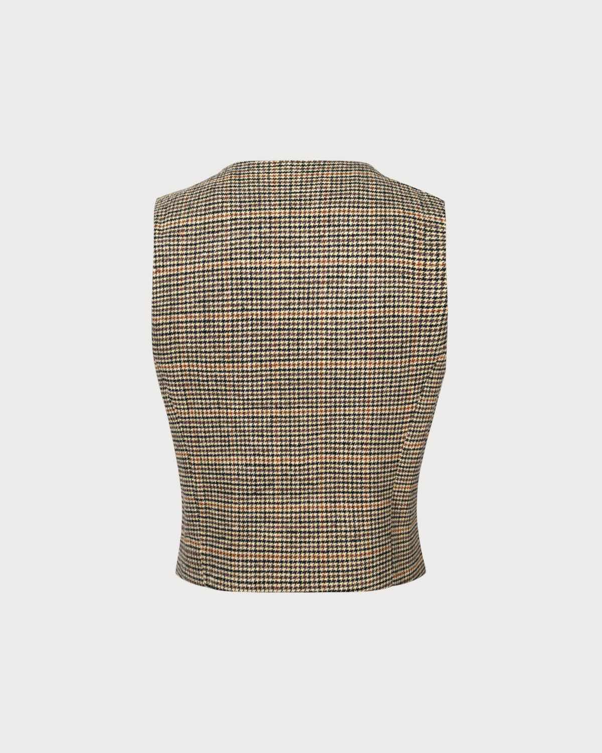 The Khaki V Neck Houndstooth Button Vest sold by rihoas product image thumbnail 7