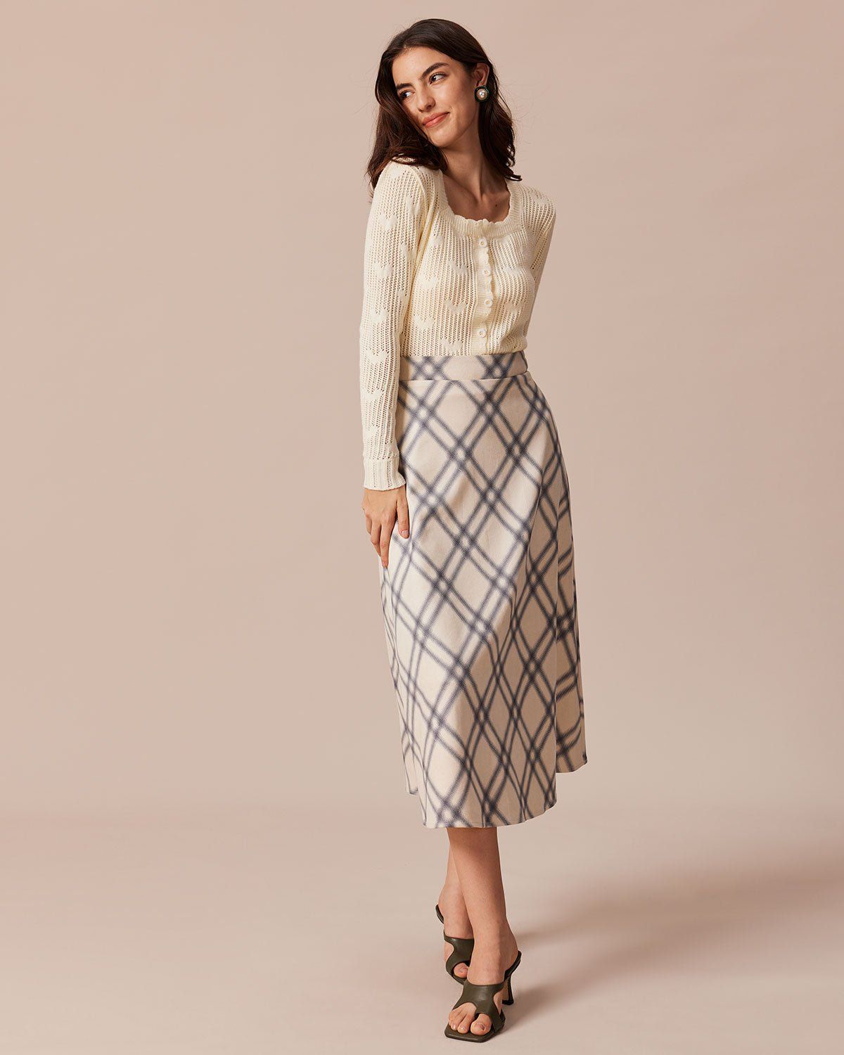 The Beige Square Neck Pointelle Knit Cardigan sold by rihoas product image thumbnail 4