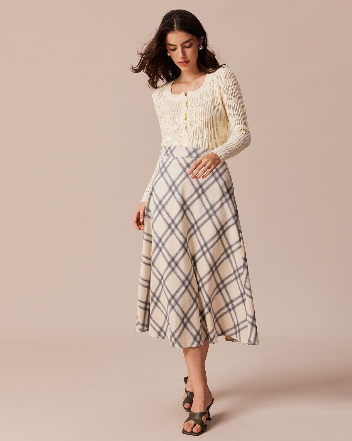 The Beige Square Neck Pointelle Knit Cardigan sold by rihoas product image thumbnail 2