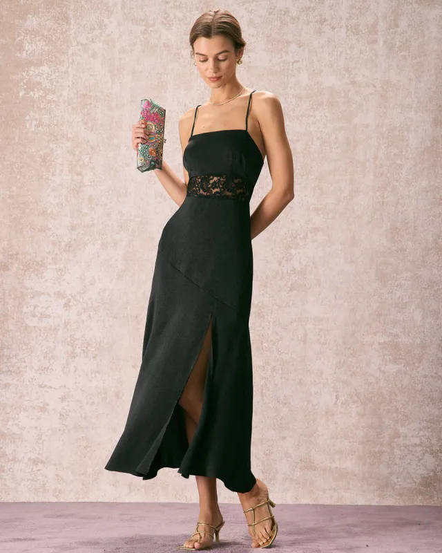 The Black Lace Criss Cross Back Maxi Dress sold by rihoas