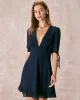 The Navy Deep V Neck Half Sleeve Mini Dress sold by rihoas