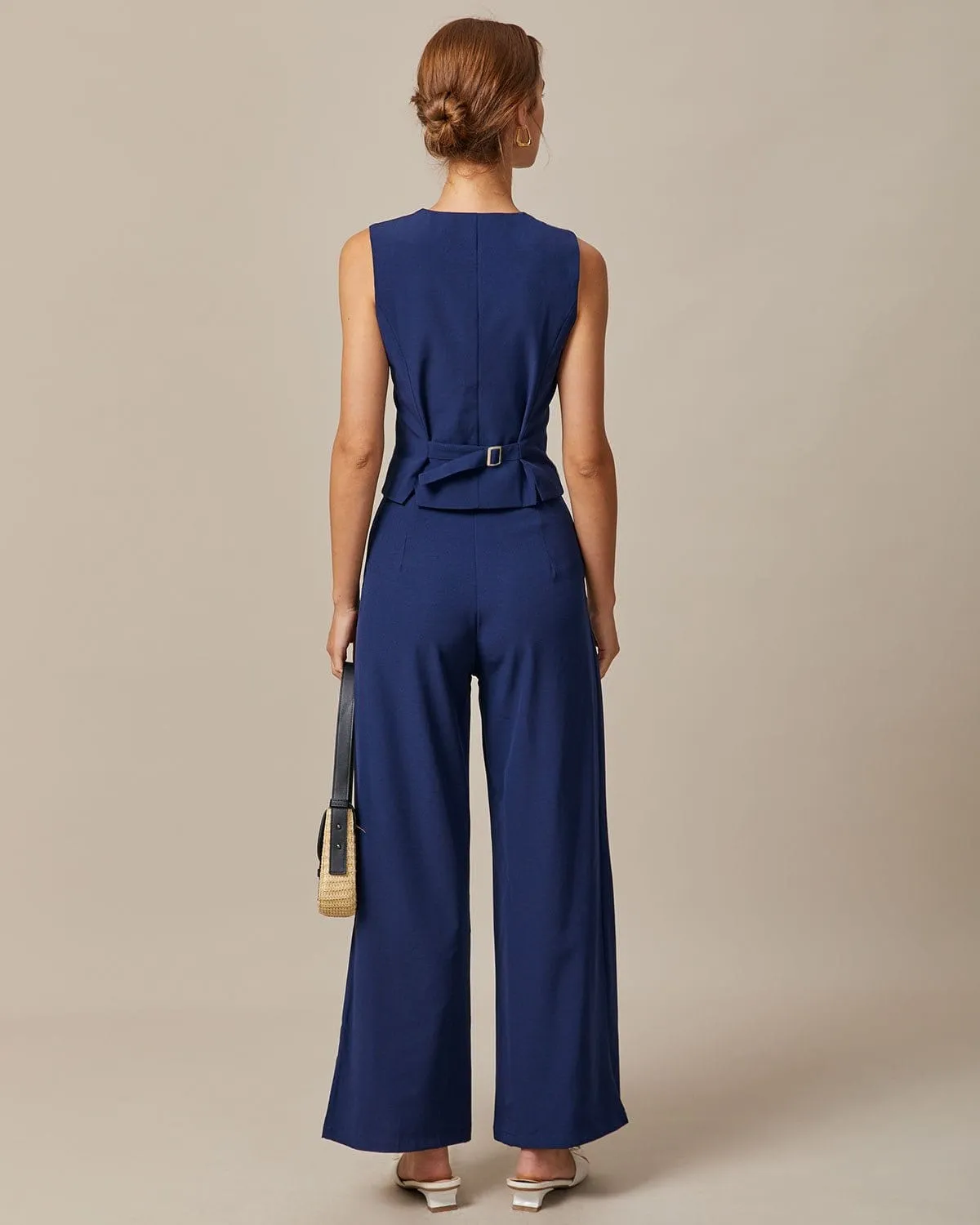 The Navy V Neck Button Up Sleeveless Vest sold by rihoas product image thumbnail 5