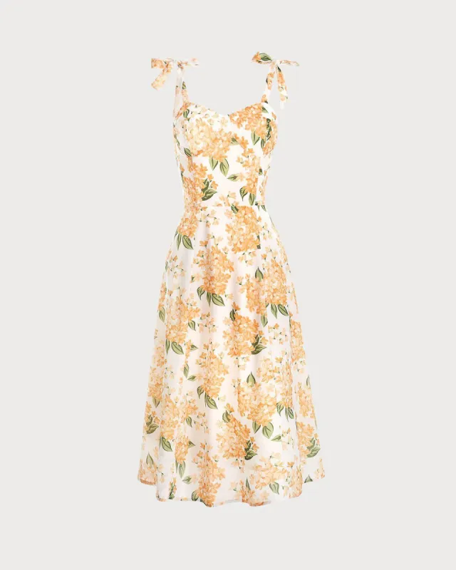 The Orange Tie Shoulder Floral Midi Dress sold by rihoas