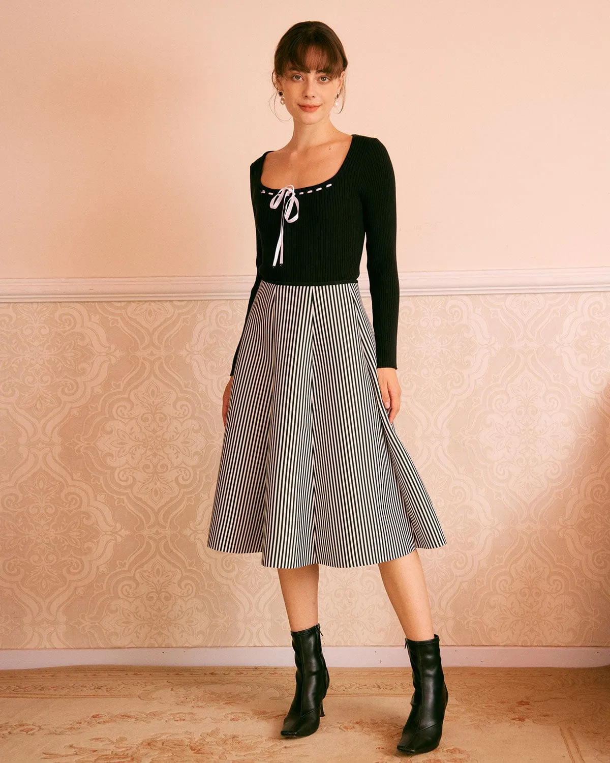 The Black Square Collar Tie Front Knit Top sold by rihoas product image thumbnail 5