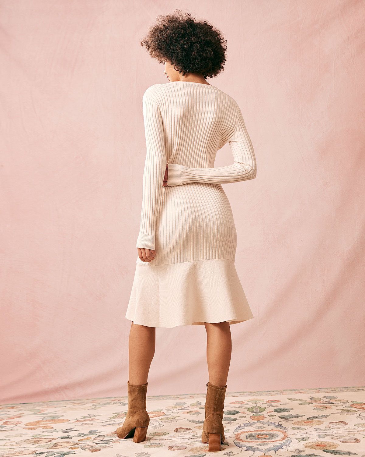 The Beige Knitted Long Sleeve Bodycon Midi Dress sold by rihoas product image thumbnail 5