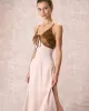 The Khaki V-Neck Colorblock Satin Midi Dress sold by rihoas