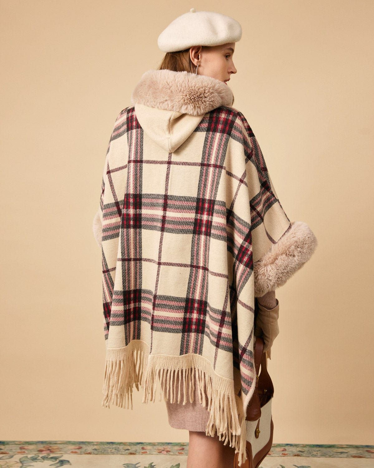 The Faux Fur Trim Hooded Cape sold by rihoas product image thumbnail 4