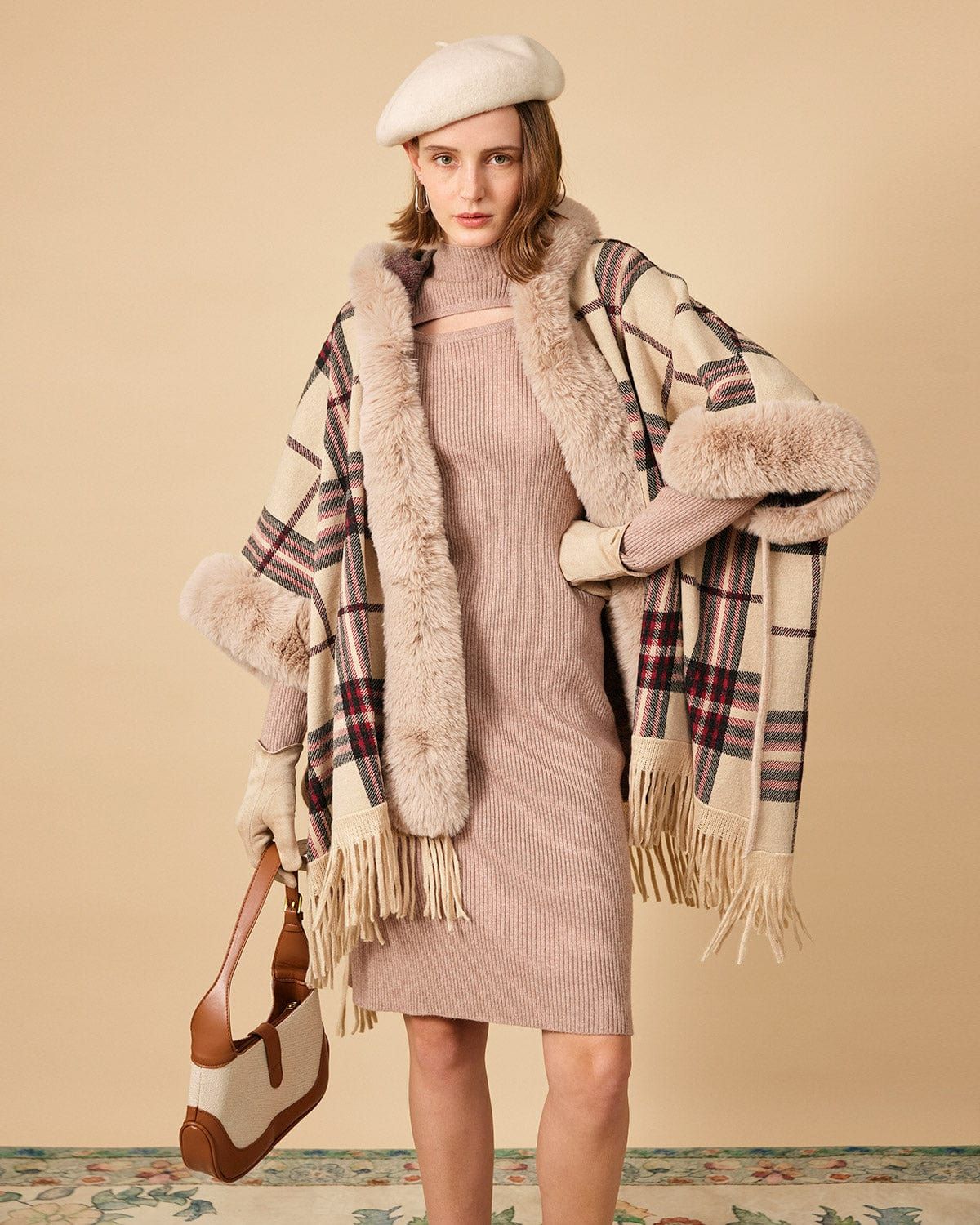 The Faux Fur Trim Hooded Cape sold by rihoas product image thumbnail 3