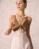 The Khaki V-Neck Colorblock Satin Midi Dress sold by rihoas