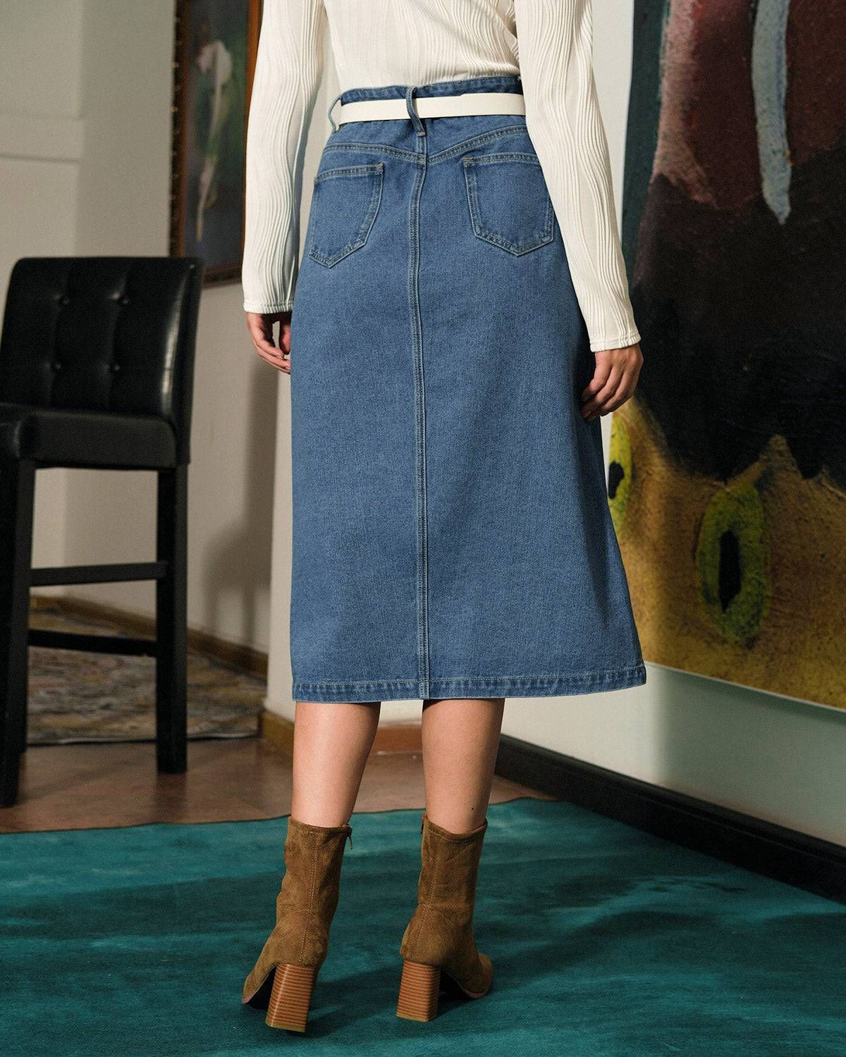 The High Waisted Retro Denim Skirt sold by rihoas product image thumbnail 2