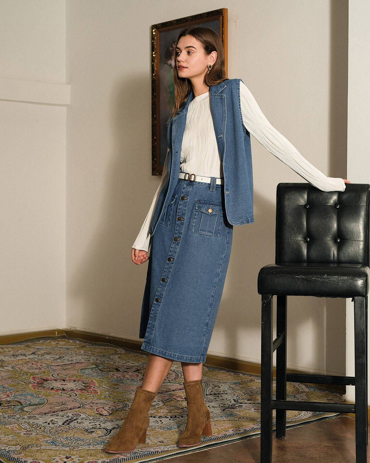 The High Waisted Retro Denim Skirt sold by rihoas product image thumbnail 6