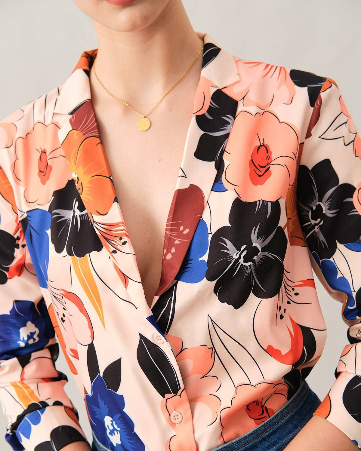 The Lapel Floral Long Sleeve Blouse sold by rihoas product image thumbnail 2