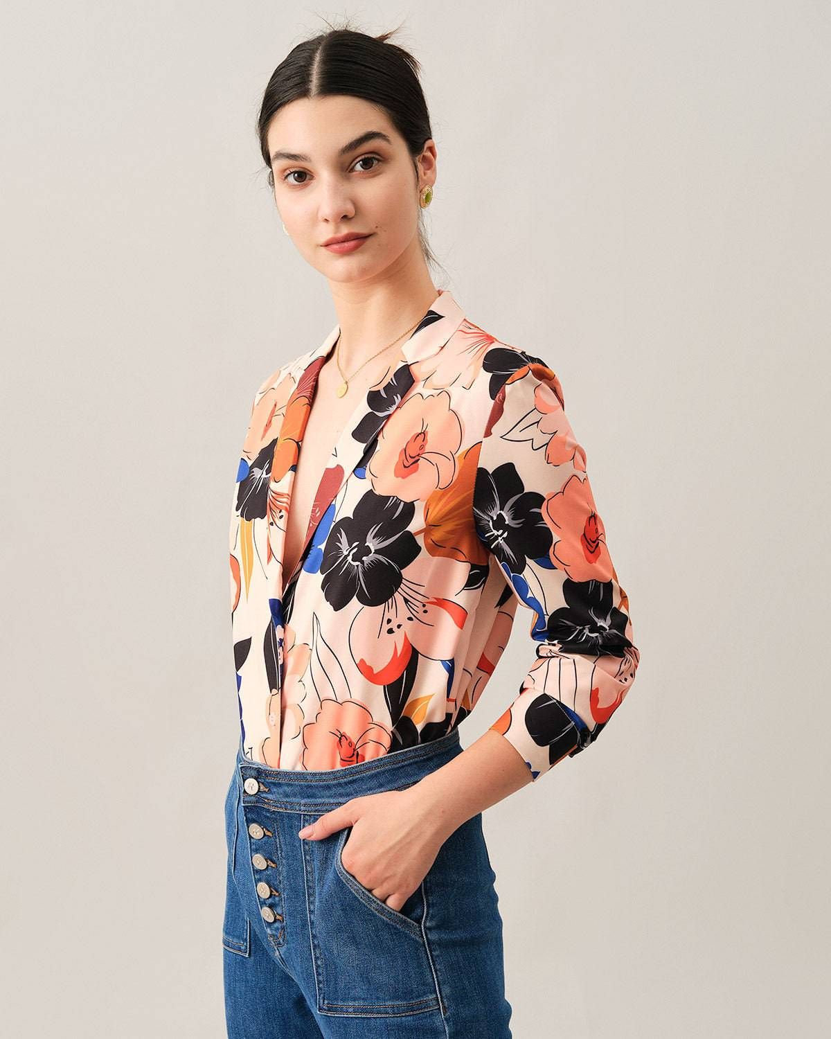 The Lapel Floral Long Sleeve Blouse sold by rihoas product image thumbnail 4