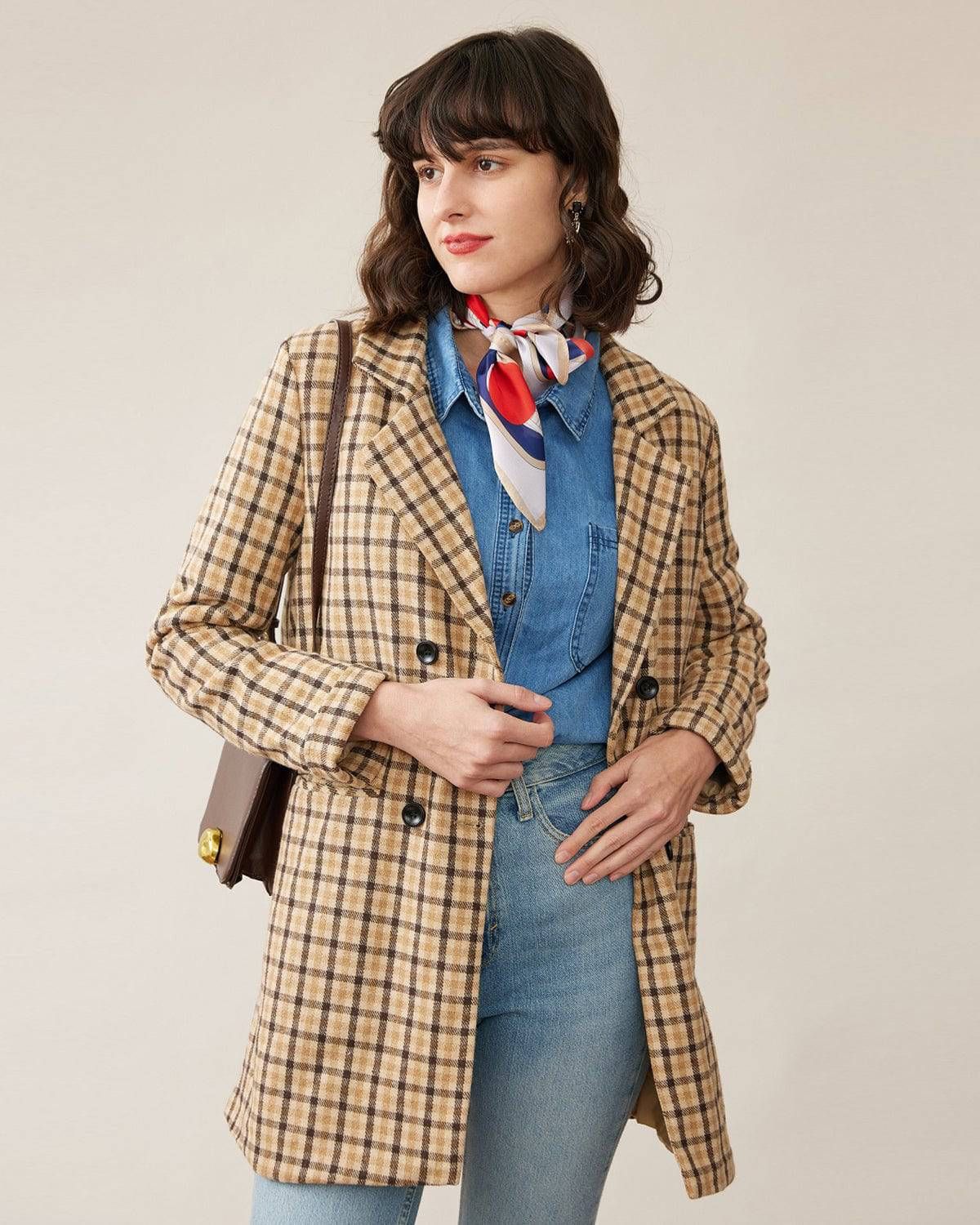 The Color Contrast Plaid Longline Blazer sold by rihoas