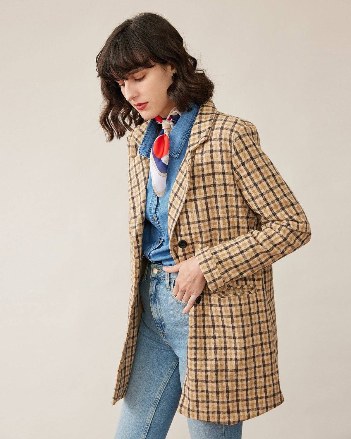 The Color Contrast Plaid Longline Blazer sold by rihoas product image thumbnail 5