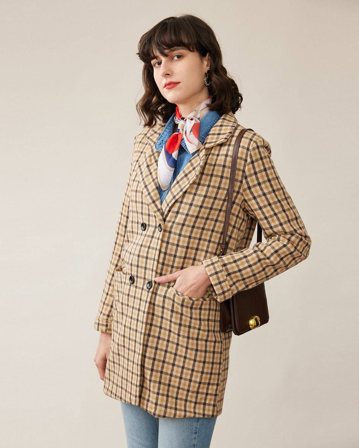 The Color Contrast Plaid Longline Blazer sold by rihoas product image thumbnail 3