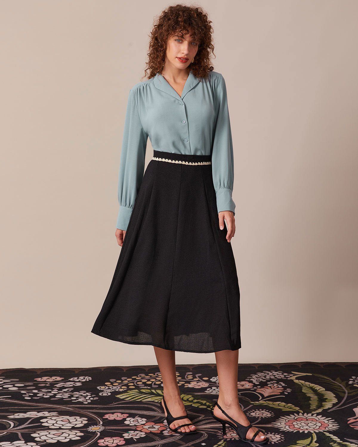 The Blue Lapel Ruched Long Sleeve Blouse sold by rihoas product image thumbnail 2