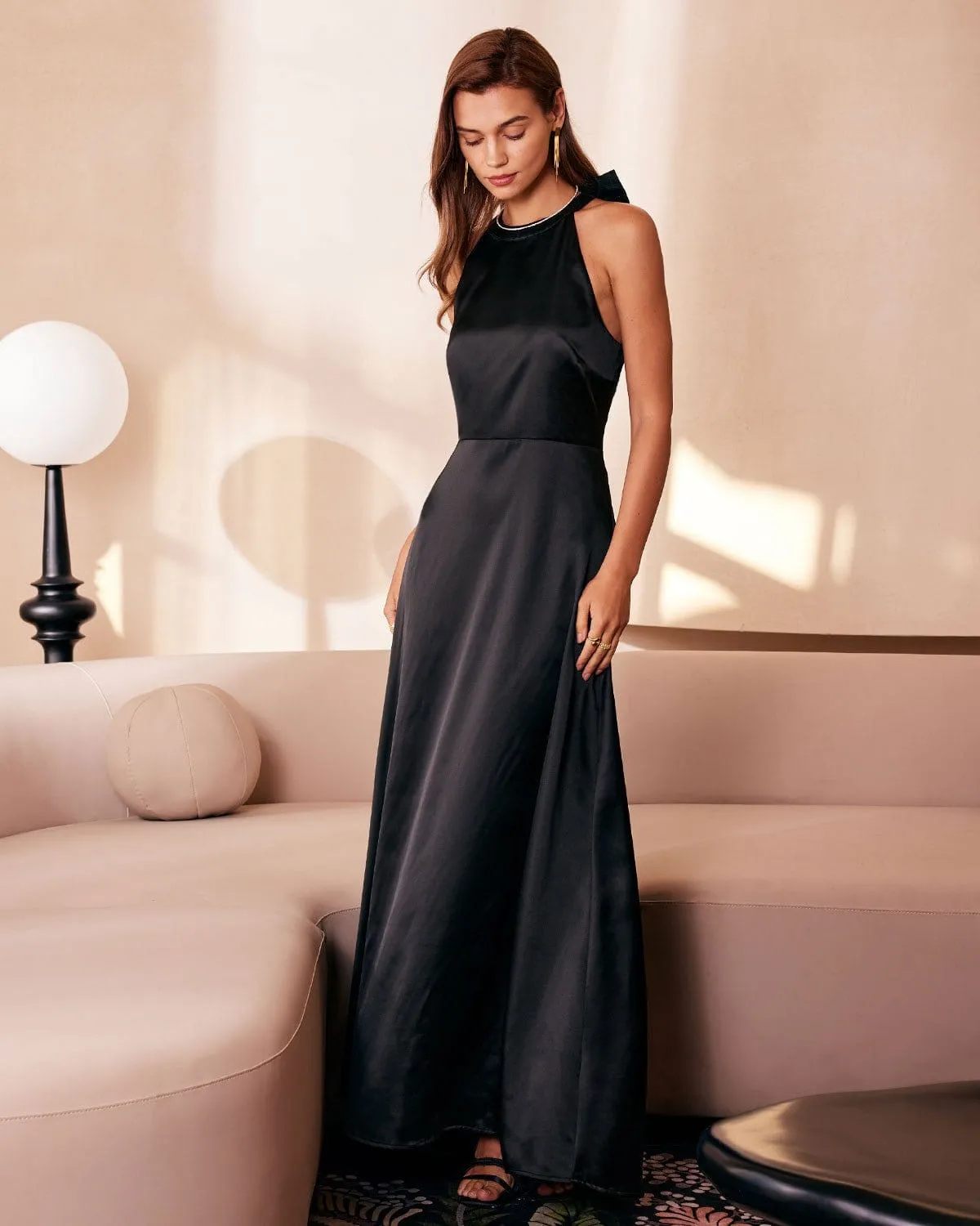The Black Halter Bowknot Cutout Maxi Dress sold by rihoas product image thumbnail 5