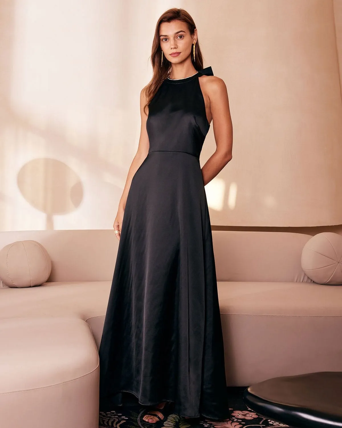 The Black Halter Bowknot Cutout Maxi Dress sold by rihoas product image thumbnail 2
