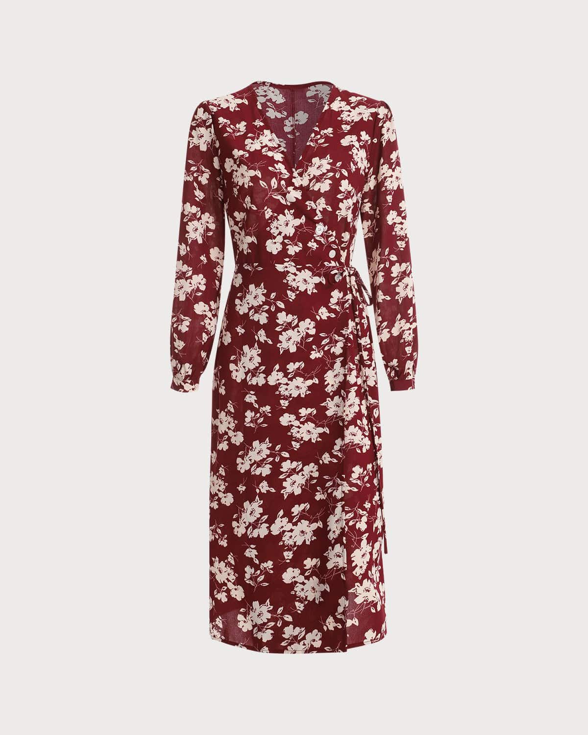 The Floral Long Sleeve Wrap Midi Dress sold by rihoas product image thumbnail 7