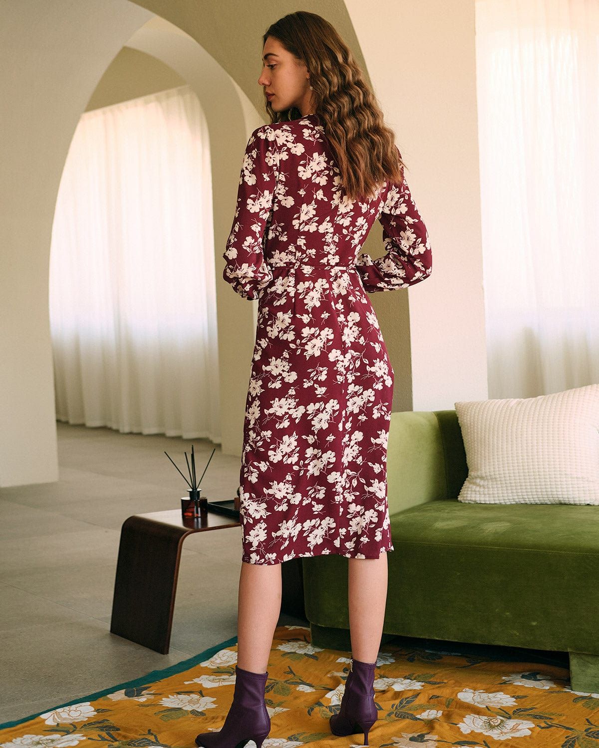 The Floral Long Sleeve Wrap Midi Dress sold by rihoas product image thumbnail 6