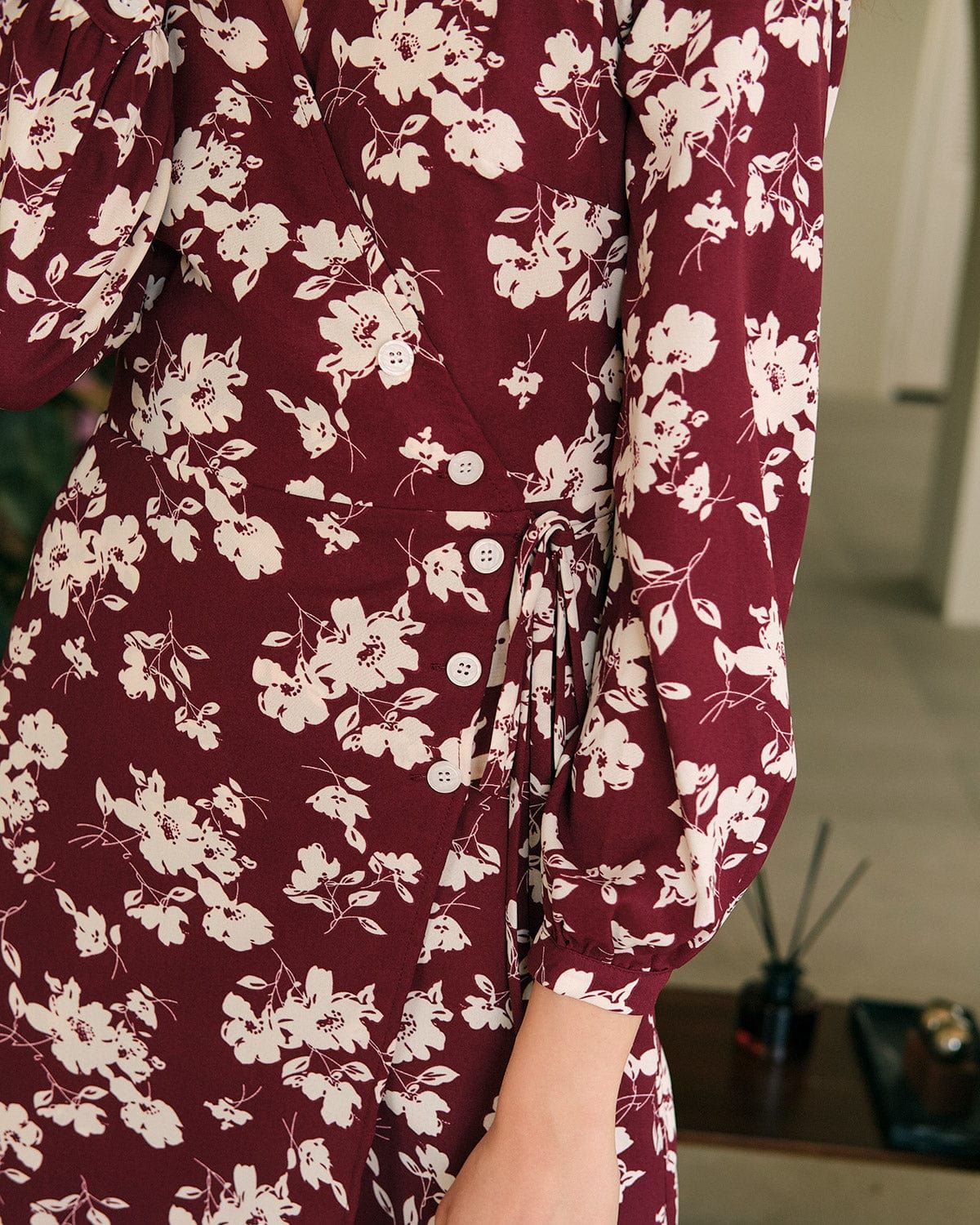 The Floral Long Sleeve Wrap Midi Dress sold by rihoas product image thumbnail 2