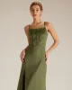 The Green Sheath Side Split Satin Maxi Dress sold by rihoas