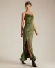 The Green Sheath Side Split Satin Maxi Dress sold by rihoas