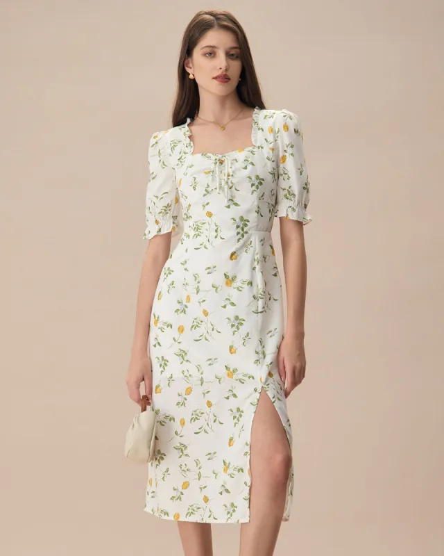 The White Square Neck Frill Trim Floral Midi Dress made by rihoas