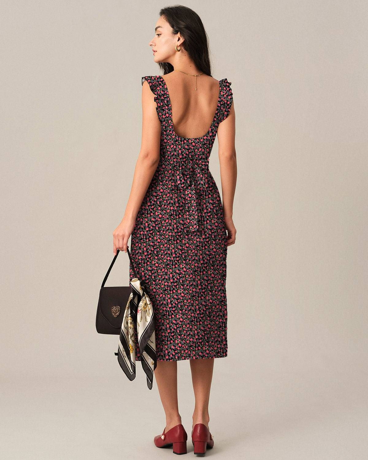 The Tulip Print Backless Midi Dress sold by rihoas product image thumbnail 2