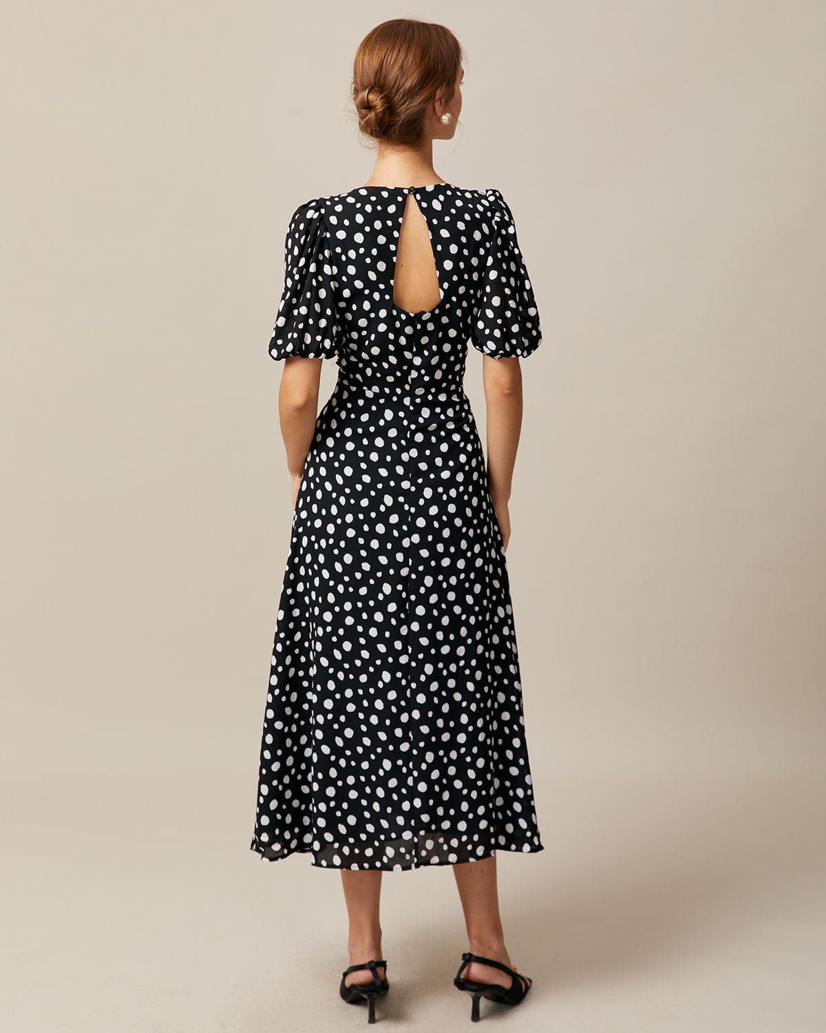 The Black Polka Dot Hollow Out Midi Dress sold by rihoas product image thumbnail 6